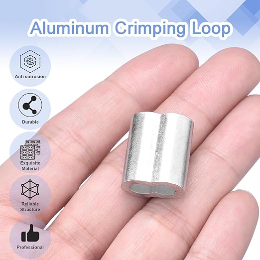 30Pcs 3/16"Cable Crimp Sleeves, Aluminum Wire Rope Crimping Loop Sleeve. Cable Ferrules for Cable and Wire Rope Crimp Double Barrel Crimp Sleeves (M5-3/16")