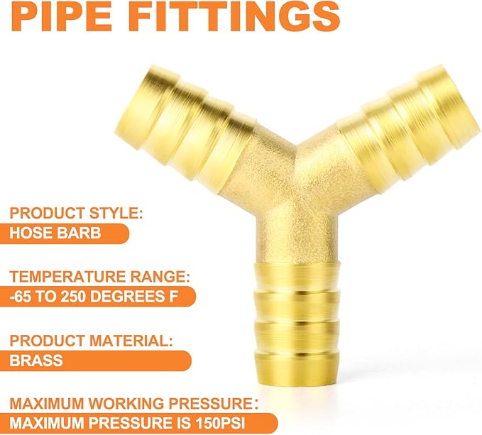 GASHER 2Pcs 1/4 Inch Brass Hose Barb, 3-Way Y-Shaped Hose Fitting Intersection/Lquid/Fuel/Air