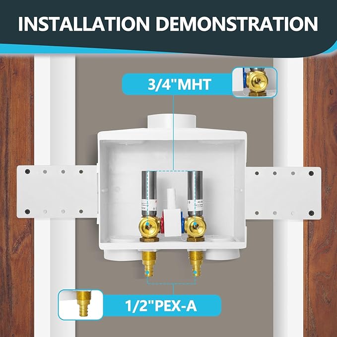 20 Pack Seelink Washing Machine Outlet Box, Double Drains, Single Lever, 1/2 Inch Pex-A Inlet x 3/4 Inch MHT Outlet Connection, with Stainless Steel Water Hammer Arrestor(WM018-20Pack)