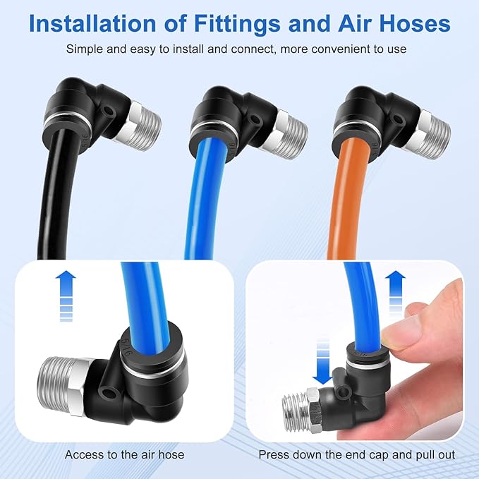 10 Pcs Push to Connect Fittings 5/16 Inch Tube OD x 1/4 Inch NPT Thread Pneumatic Male Elbow Quick Connect Air line fittings