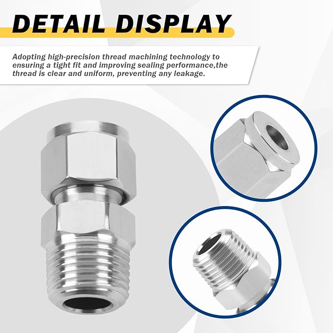 Yoebor Stainless Steel 304 Compression Tube Fitting Straight Adapter Connector with Double Ferrules 3/4" OD x 3/4" NPT Male, Pack of 2