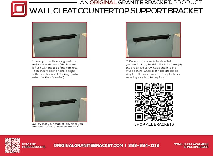 The Original Wall Cleat – Heavy Duty Support Bracket Dishwashers Sink Support Bracket Securing Countertops. – Invisible Wall Mounting Hardware for Secure,Flush Installations. (72 Inches) Aluminum