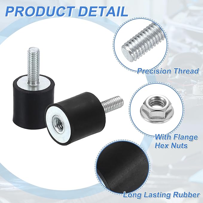 uxcell M6 Rubber Mounts, 8Pcs 20x20mm(DxH) Rubber Cylindrical Anti Vibration Isolator Shock Absorber with Lock Nut for Car Bobbin Generator Air Compressors