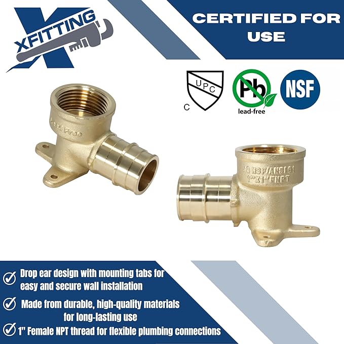 10 Pcs XFITTING 1 Inch Pex A x 1 Inch Female NPT Drop Ear Elbow, F1960 Expansion Drop Ear Elbow, 29-6-8=10XX
