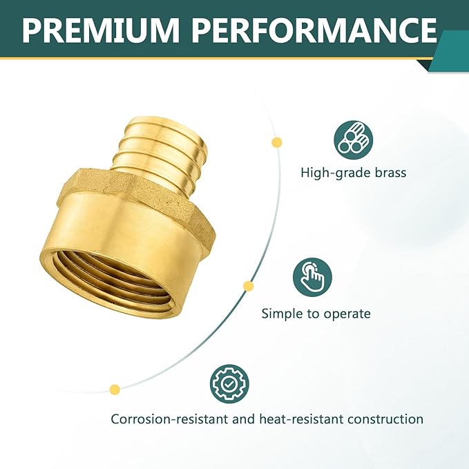 50-Pack PEX Fittings Niikappu 3/4" x 3/4" NPT Female Threaded Adapter, Brass Pex Crimp Adapters for PEX Pipes, ASTM F1807