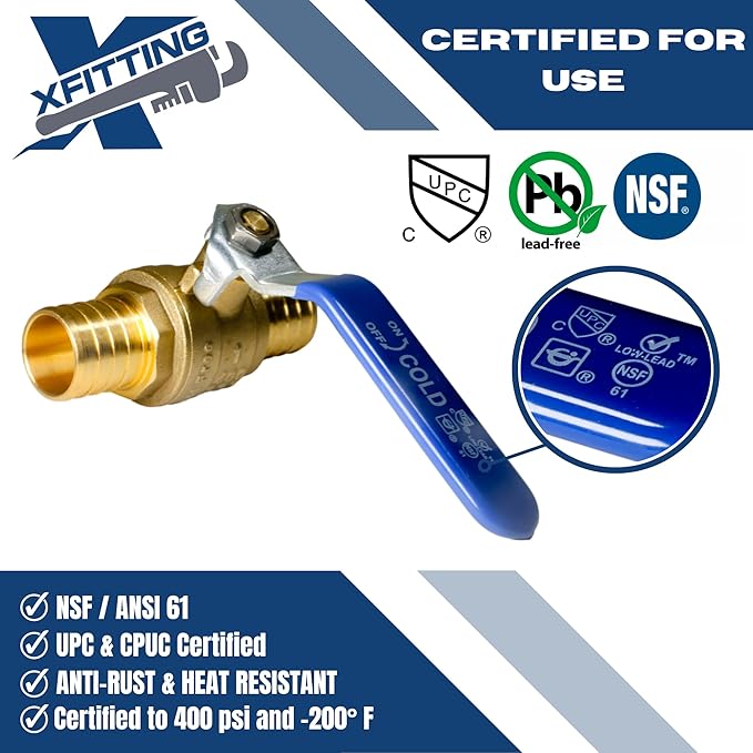XFITTING 10 Pieces 1" Pex Ball Valve Blue/Cold, 24-2-6=10X (10- Packs)