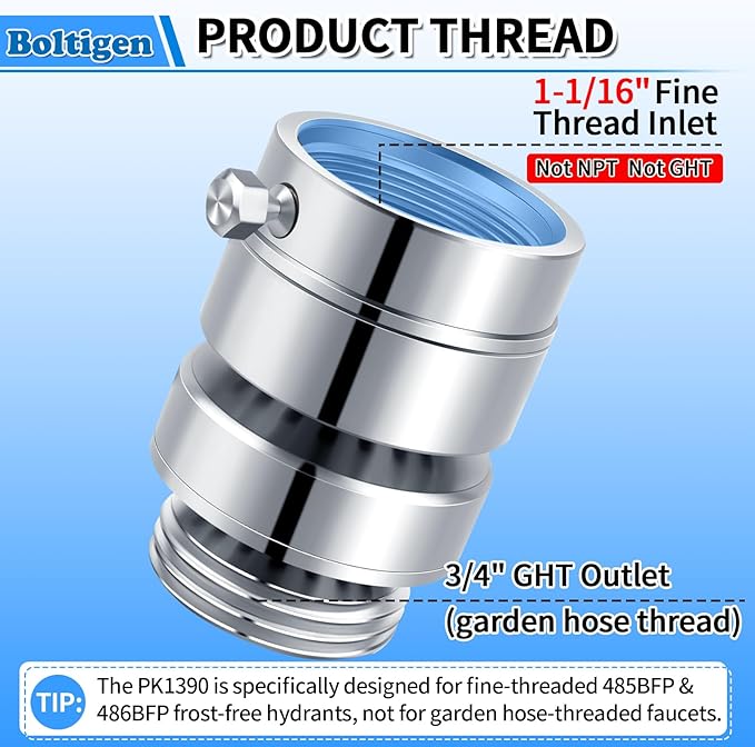 Self-Draining Vacuum Breaker, 1-1/16" Female Fine Thread Vacuum Breaker, PK1390 No Lead Brass Hose Bib Vacuum Breaker, for Providing you with Healthy Portable Water (NOT fit 3/4" GHT Bibcock)