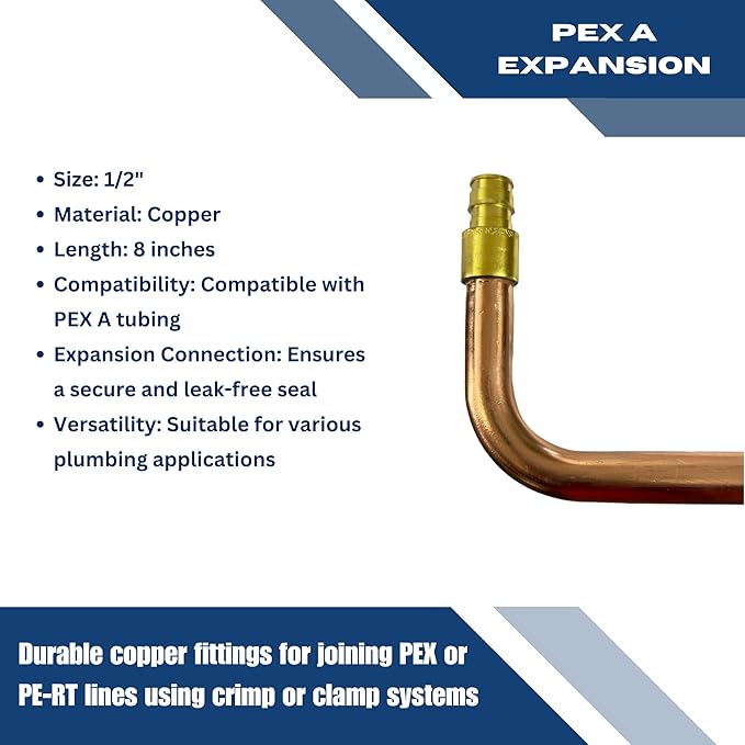 XFITTING 1/2 inch Pex A Expansion Stub Out Elbow 3.5 inch x 8 inch, F1960, Copper, 30-3-6=10X, 10 Pieces