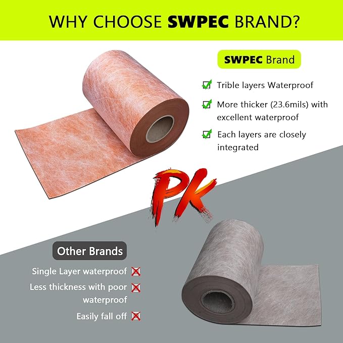 Waterproofing Membrane for Shower 9.8inch x 49Ft (40 Sq Ft) 23.6mils Thick Tile Shower Waterproof Membrane Roll Underlayment Waterproof Wall Panels for Showers Bathroom Sauna Walls and Wet Areas