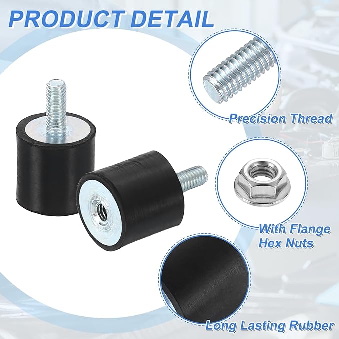 uxcell M4 Rubber Mounts, 4Pcs 14x15mm(DxH) Rubber Cylindrical Anti Vibration Isolator Shock Absorber with Lock Nut for Car Bobbin Generator Air Compressors