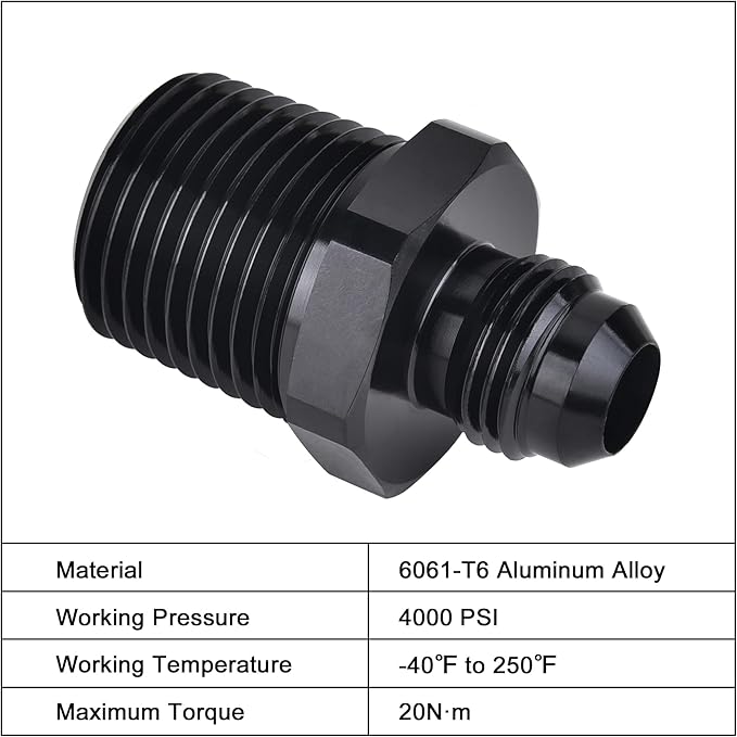 EVIL ENERGY 6AN Male Flare to 1/2" NPT Pipe Fitting Adapter Aluminum Straight Black