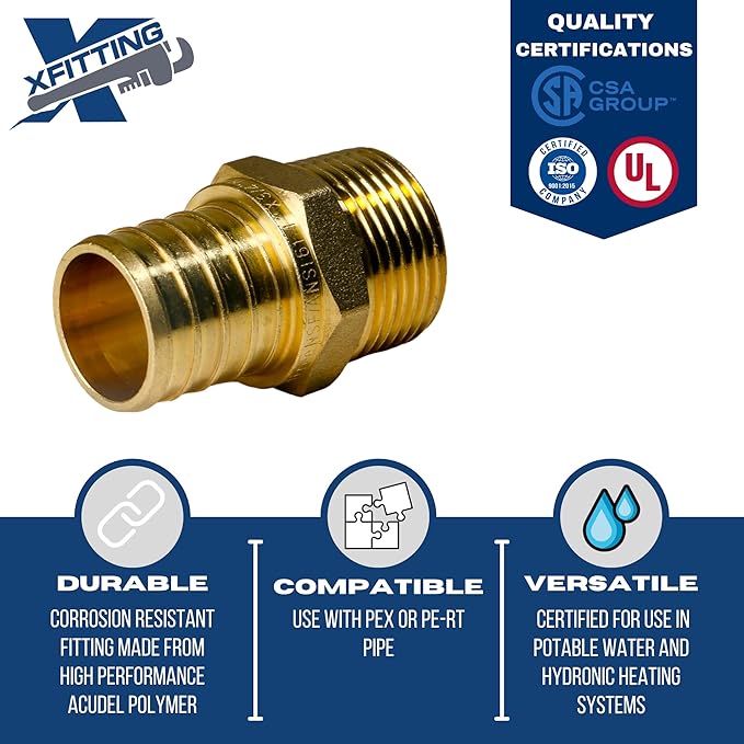 XFITTING 1 inch Pex x 3/4 inch Male NPT Adapter, 24-4-6=2X, 2 Pieces