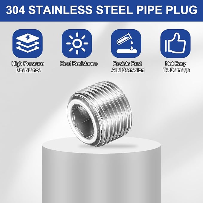 PATIKIL 2 Pcs 304 Stainless Steel Pipe Plug M20 x 1.5 Male Internal Hex Thread Socket Pipe Plug Hex Countersunk Pipe Fitting for Sealing Water Oil Gas Pipeline, Silver