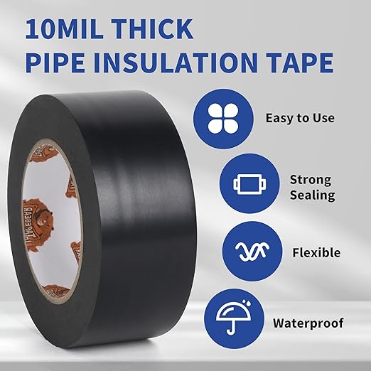TAPEBEAR Corrosion Protection Pipe Tape, 10mil Pipe Wrap Tape for Drain Pipe, Metal Electrical Outdoor Underground Pipe, Waterproof PVC Black Tape Thicker for Hose Leak Proof, 3Inch x 33Yard