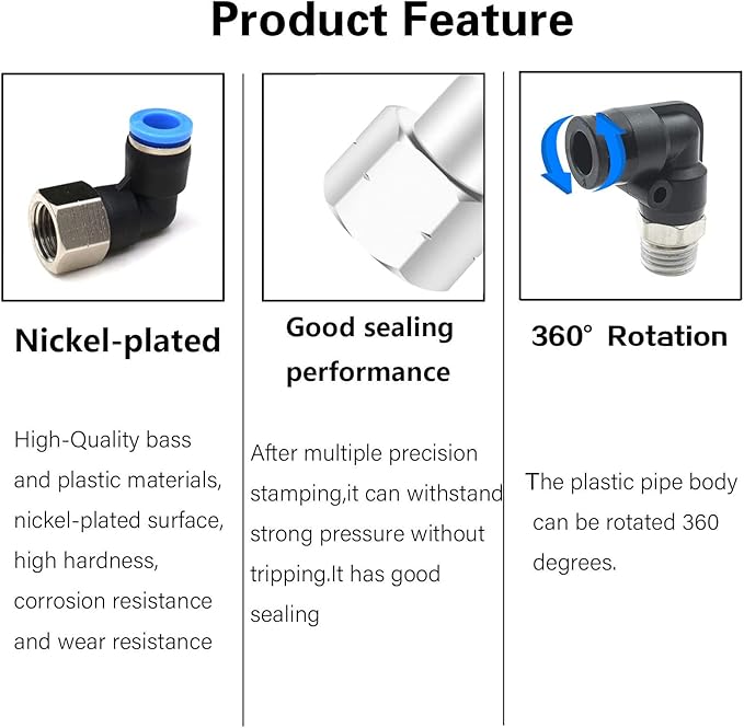 CEKER 8mm Tubing x 1/8" Npt Female Thread Elbow 90 Degree Push to Connect Fittings Air Fittings Pneumatic Quick Connect Fitting Airlines Push In Connectors Tube Fittings 10Packs