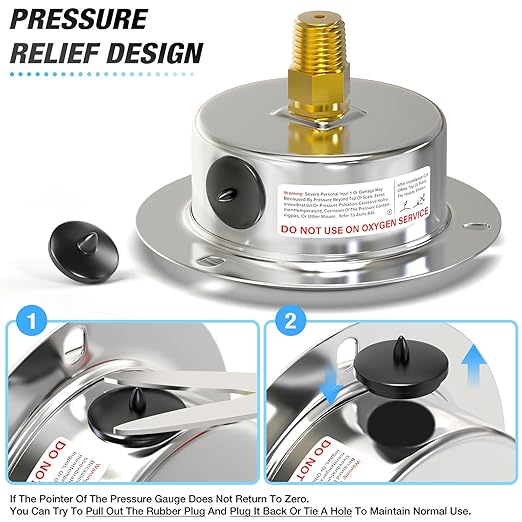 MEANLIN MEASURE 0~10Psi Liquid Filled Pressure Gauge Front Flange Panel Mount, 1/4" NPT 2.5" FACE DIAL Stainless Steel Case with Phillips Screw, Nut and Brass Hex Bushing, +/-3-2-3%