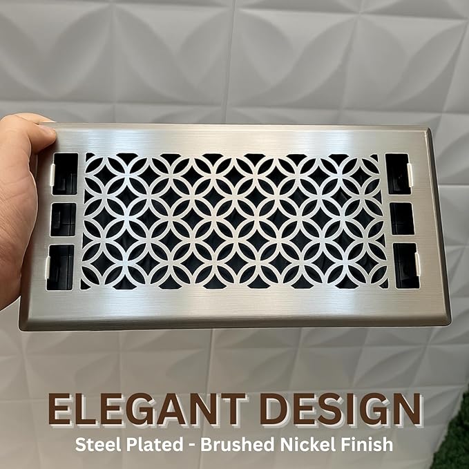 Floor Vent Covers 4x12 - Air Vent Covers, Heavy Duty Floor Vents for Home, Adjustable Airflow Register Vent Cover for Walls and Wood Flooring, Floor Register Cover Air Vents Satin Nickel Finish