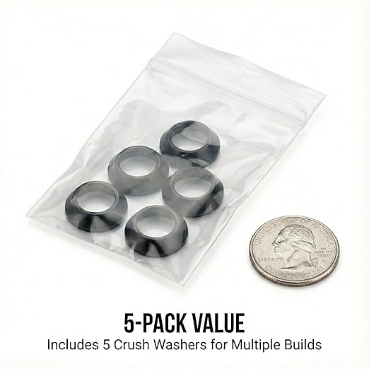 1/2 x 28 Crush Washer 5 Pack Black Steel Precision Spacers Anti Corrosion for Threaded Platforms Fits 1/2x28 1/2 28 0.5x28 14mm Threads Machined for Secure Alignment Durable Conical Design
