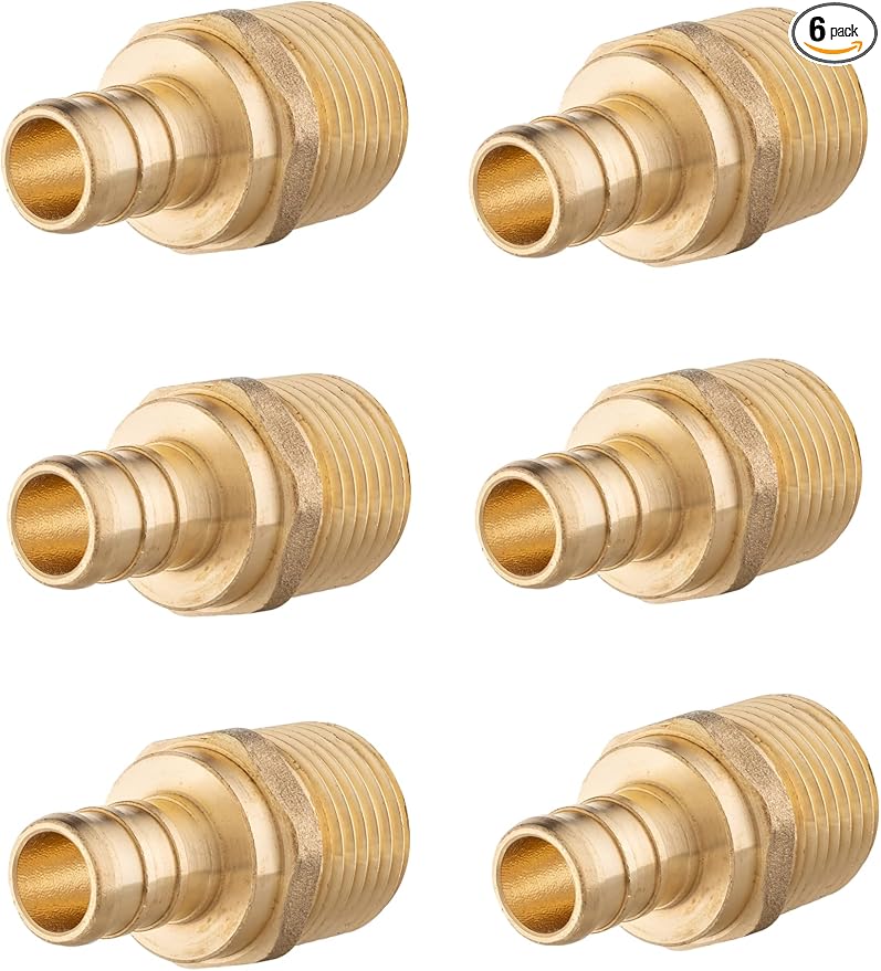 6-Pack EFIELD PEX 1-inch x 1-inch Male NPT Threaded Adapter Brass Crimp Fittings, LF Brass, NSF/ANSI 61,(PEX1807485)