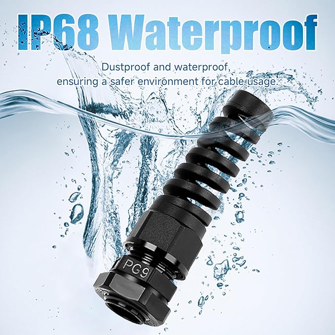 Cable Glands PG9 Nylon Cable Gland Waterproof joints with Strain Relief for 4mm-8mm Dia Wire, 10Pcs Suitable for Various Electrical