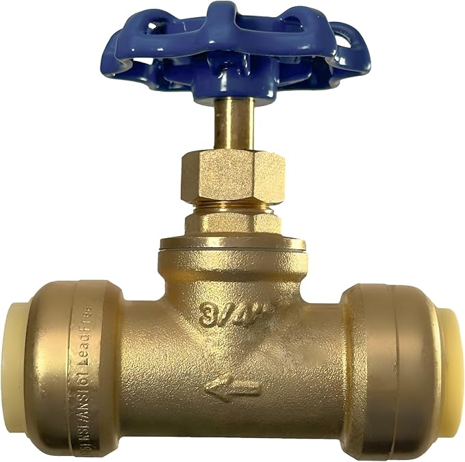 XFITTING 3/4 inch Push Fit Stop Valve with Drain and Vent, Push to Connect Brass Plumbing Fitting, Pex Pipe, Copper, CPVC, PE-RT, HDPE, 2-5-2=10, 10 Pieces