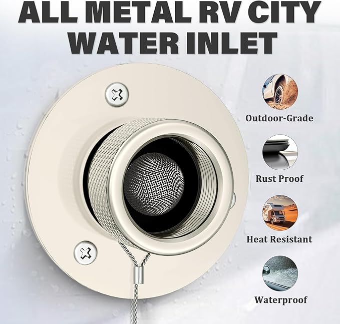 2 Pack All Metal RV City Water Inlet with Check Valve RV Water Inlet -rv Water Fill Inlet Leak Proof & Universal Fit for RV Camper Motorhome Trailer Marine -Nickel