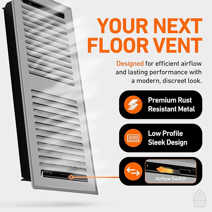 4X12 Floor Vent Covers Floor Register with Mesh Cover Trap, Heat and Air, Walkable Metal Floor Register for HVAC Duct, Contemporary, Light Grey