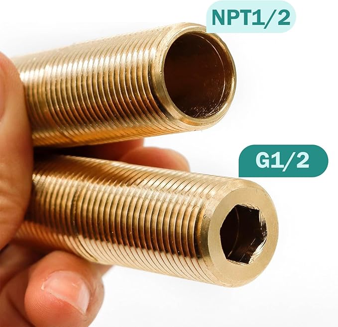 (2 pcs) Brass Pipe Adapter Plumbing, G Thread 1/2" Male to NPT Thread 1/2" Male Pipe Fitting Adapter, Seamless and Leakproof (2" Length)