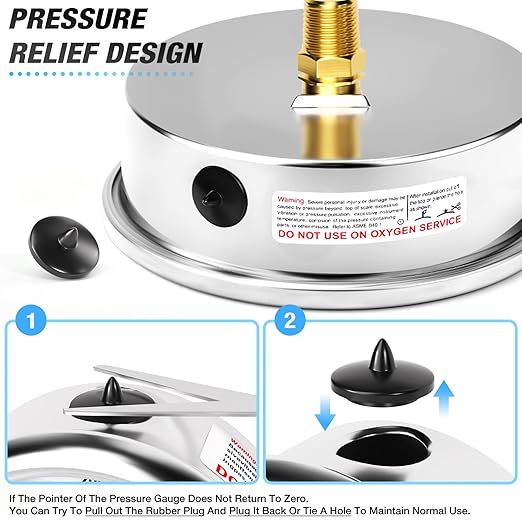 MEANLIN MEASURE 0~60Psi Stainless Steel 1/4" NPT 4" FACE DIAL Liquid Filled Pressure Gauge, Pool Sand Filter Water Pump Pressure Test Back Mount, with 1/4" x 1/2" NPT and 1/4" x 3/8" NPT Hex Bushing