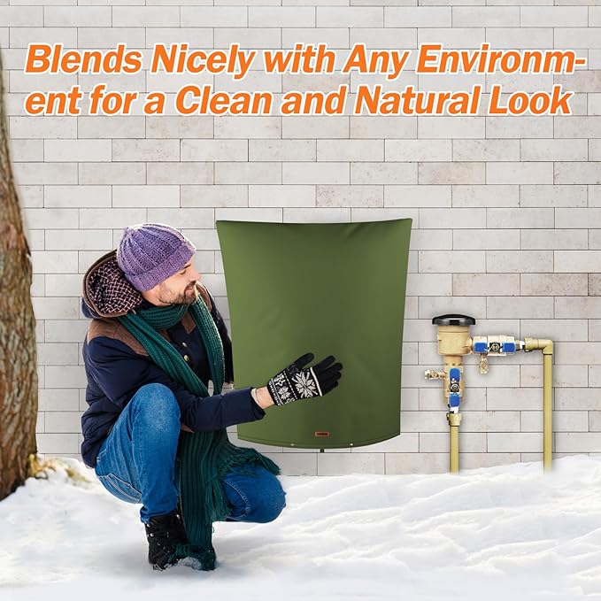 TOHONFOO Backflow Preventer Pipe Insulation Cover (5°F) - Irrigation Sprinkler Valve Insulated Pouch - Water Well Pump Cover - Sturdy 5 Layers for Winter Freeze Protection, 28" W x 36" H, Green