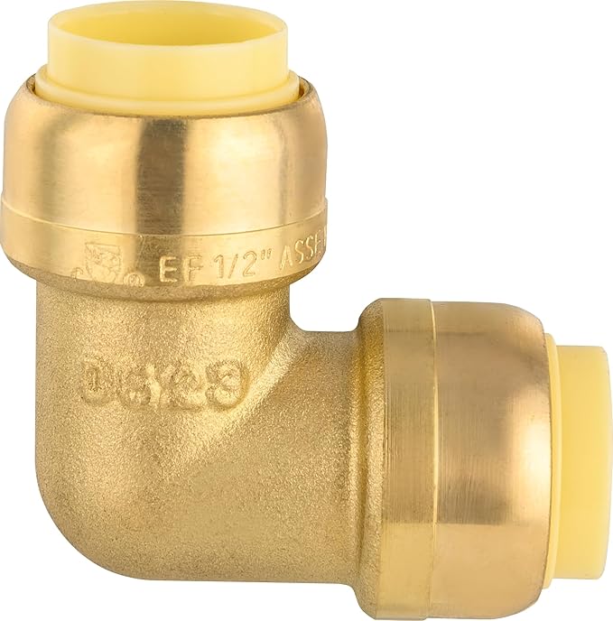 (Pack of 20) EFIELD 1/2-inch 90-Degree Elbow, Push-Fit Brass Fittings to Connect Copper, PEX, CPVC Pipe with 1/2" Disconnect Clip, UPC Certified,(PF-UNI009-20PCS)
