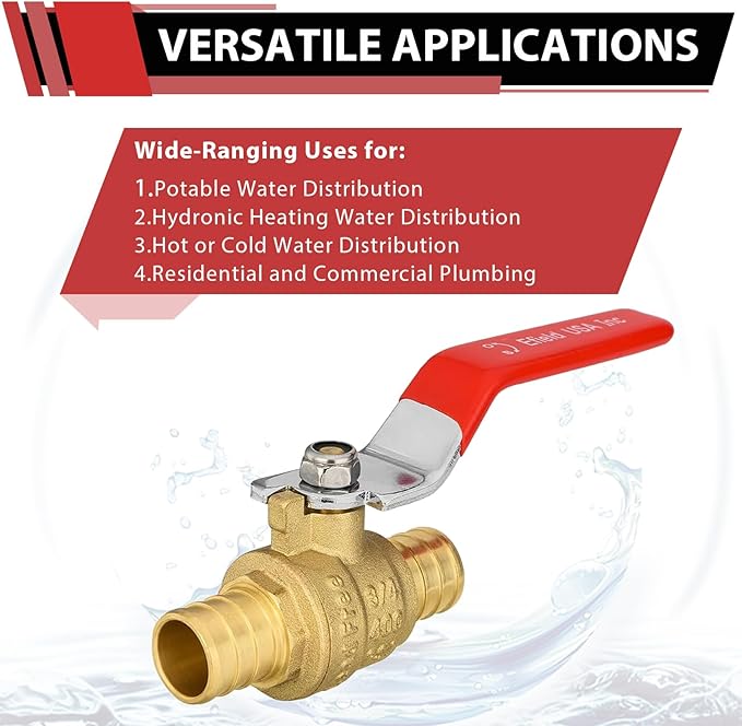 10-Pack EFIELD 3/4 Inch Barb Crimp Pex Brass Full Port Shut-off Ball Valve, Red Level, ASTM F1807,(VALVE019)