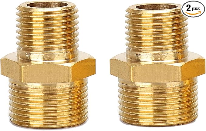 2Pcs 3/4" NPT x 1/2" NPT Solid Brass Fitting Pipe Fitting, 3/4 to 1/2 Hose Adapter Brass Hex Fitting,3/4 to 1/2Male to Male NPT Threaded Reducing Union Fitting