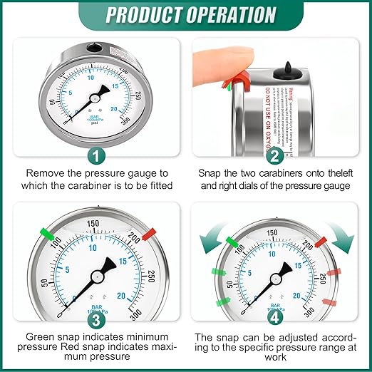 0-300PSI Stainless Steel Liquid Filled Pressure Gauge, 4" Dial Size, 1/4" NPT Back Mount, for Tube, Water Pump, Gas, Liquid, Pressure Test (with Range Mark Pointer)