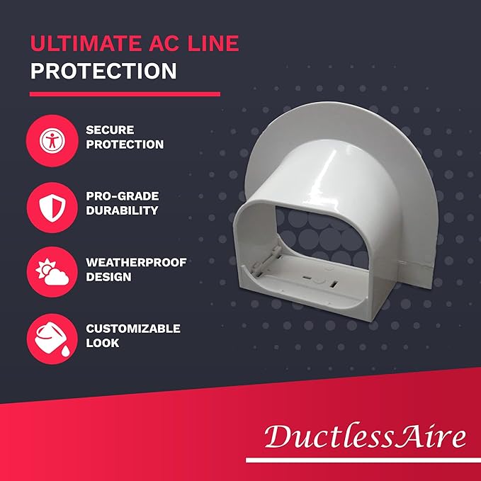 DuctlessAire Mini Split Line Set Cover - Lineset Covers for Mini Split Condenser, Central Air Systems, HVAC, Heat Pumps and More - AC Unit Cord Protector - Air Conditioner Accessories (4" Corner Cap)