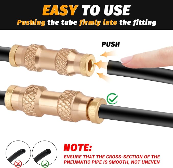 1/8" DOT Push to Connect Air Fittings, (One-eighth of an Inch) Push-In D.O.T Brass Fittings for Air Brake Lines of Trailers and Industrial(Pack 4)