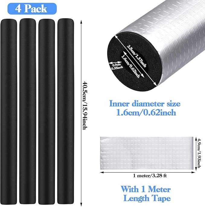 4 Pcs Pipe Insulation Foam Tube - Self-Adhesive Wrap for Winter, Irrigation, Sprinkler, Spigot & Water Heater Pipes (1.3 Ft x 0.6 In)
