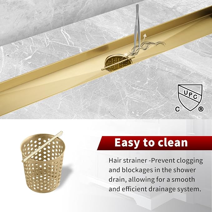 Sharp-tec 36 inch Linear Shower Drain, Gold Rectangular Floor Drain, V-Shape Design Drain Channel, 304 Stainless Steel, cUPC Certificated for Bathroom Shower Room (Drain Base is Not Included)