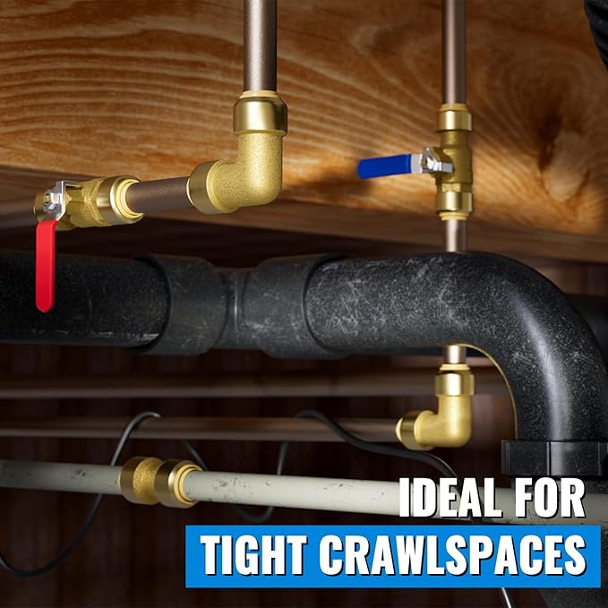 Shut Off Ball Valve 3/4 Inch, SUNGATOR 3/4 Inch Ball Valve, Push-to-Connect Water Shutoff, Easily Match to Pipe using Red and Blue Handle, No Lead Brass Fittings for PEX Pipe, Copper, CPVC, Pack of 2
