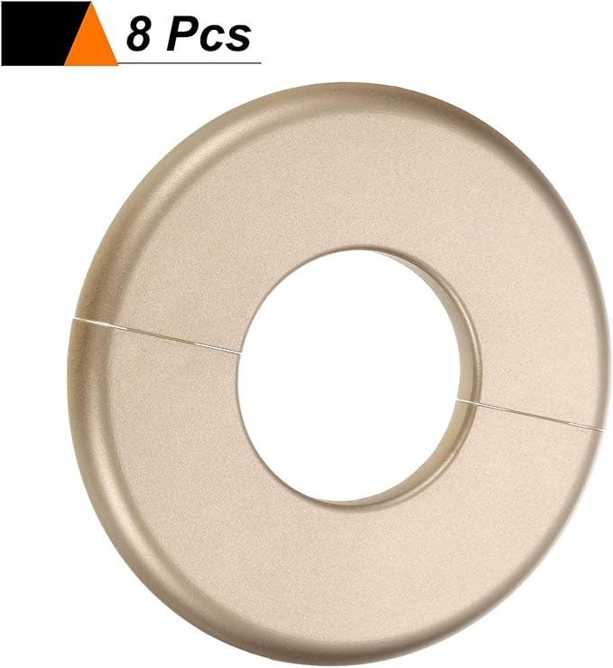 HARFINGTON 8pcs Wall Split Flange 44mm/1.7" Self-Adhesive Plumbing Cover Plates ABS Plastic Round Escutcheon Plate Buckle Design for Water Pipe Bathroom Kitchen Decoration, Gold Tone