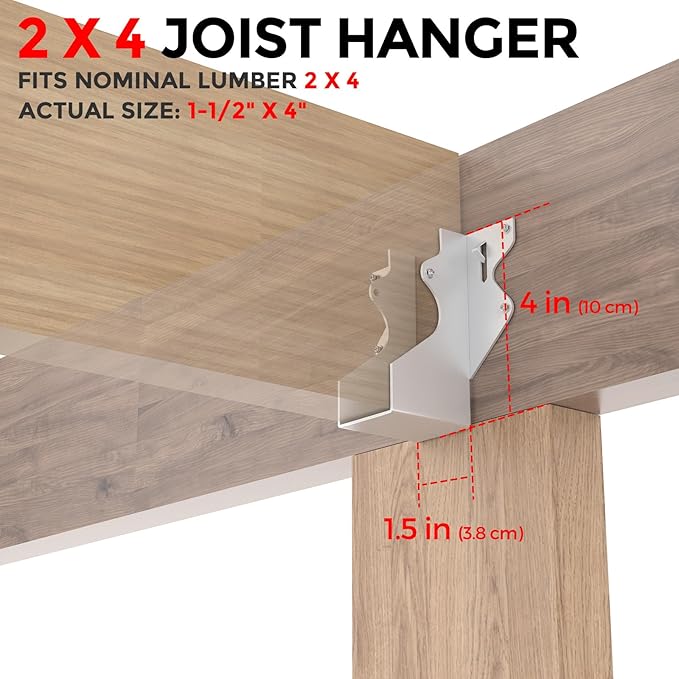 50 Pcs 2x4 Joist Hangers for Wood,20 Gauge Metal Face Mount Joist Hangers, Lu24 Joist Hangers Galvanized, Hurricane Ties for Rafter, Rafter Brackets 2x4 for Deck,Floor,Roof Overhang and Ceiling Joist