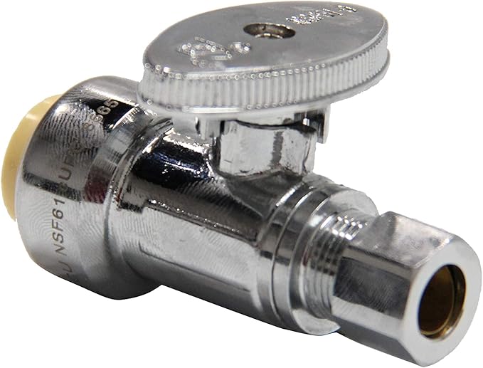 (Pack of 10) EFIELD Push Fit 1/4 Turn Straight Stop Valve Water Shut Off 1/2 Push x 3/8 Inch Compression Chrome with a Disconnect Clip,(PF-VALVE021-10PCS)