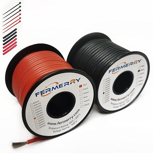 Fermerry 20 AWG Stranded Wire Spool 100ft Each 2 Colors Flexible 20 Gauge Silicone Hook up Wire Kit Electrical Tinned Copper Wire