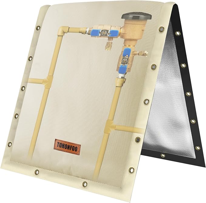 3-Way Opening Backflow Preventer Pipe Insulation Cover (5°F) - Irrigation Sprinkler Valve Cover - Water Well Pump Cover - Sturdy 5 Layers for Winter Freeze Protection (20" W x 26" H, Beige