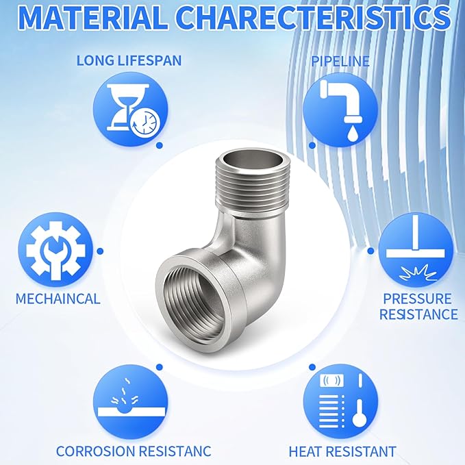 ChillWaves 304 Stainless Steel Pipe Fitting, 90 Degree Elbow 3/4" NPT Male x 3/4" NPT Female Thread Adapter(3-PACK)