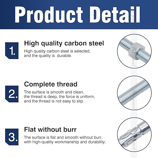 1/2" x 10" Wedge Anchor, for Cement and Concrete only, zinc-Plated Carbon Steel Screws and lag Bolts （ 10 pcs
