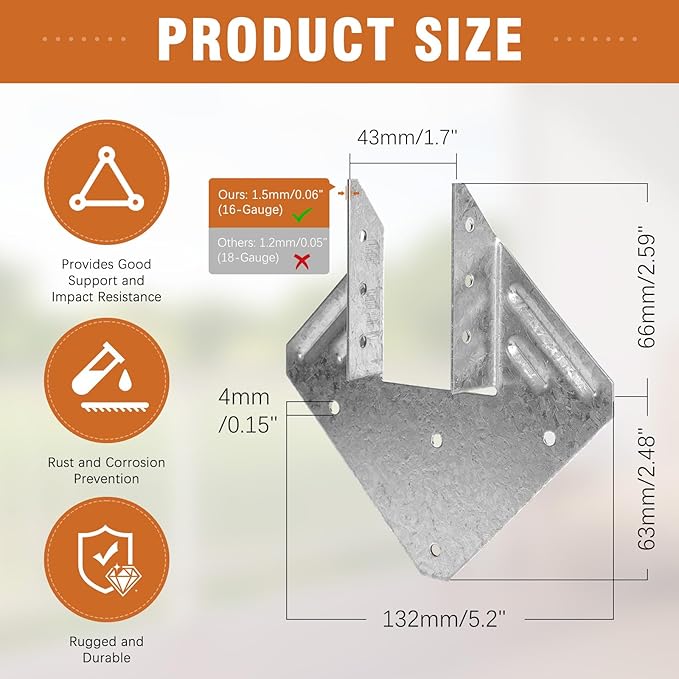 50 Pack 16-Gauge Hurricane Ties for Rafter, Heavy Duty Hurricane Straps, Robust Hot Dip Galvanized Rafter Ties Brackets, Joist Hangers for 2X Deck Joists