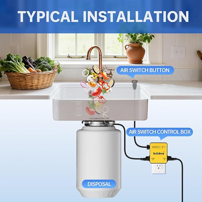 Garbage Disposal Air Switch Kit Dual Outlet Sink Top Waste Disposal Long Stainless Steel Oil Rubbed Bronze On/Off Air Button Food and Waste Disposals Part by Briidea, UL Listed
