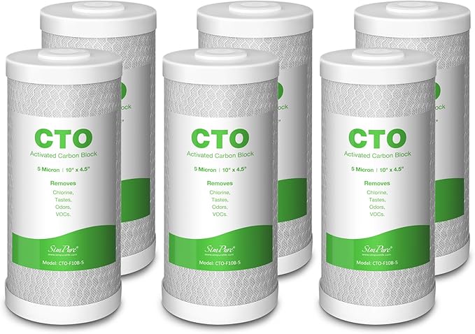 SimPure Whole House Water Filter Cartridges 5 Micron 10" x 4.5" CTO Activated Carbon Block, For DB10P, DB10C-2, GE GXWH40L, GXWH35F, BB10, FXHTC, FC15B, 6 Pack