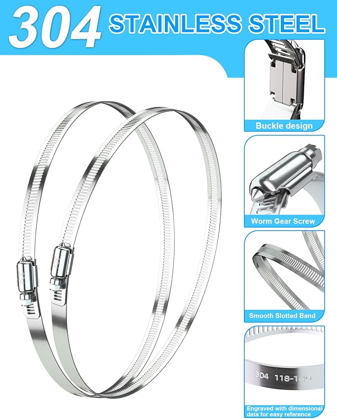 Hose Clamp Set - 10PCS 3 inch 304 Stainless Steel Worm Gear Hose Clamps for Fuel Line,dryer,Intercooler，Garden Water Pipe and Washing machine,Automotive Plumbing,4'' hose clamps